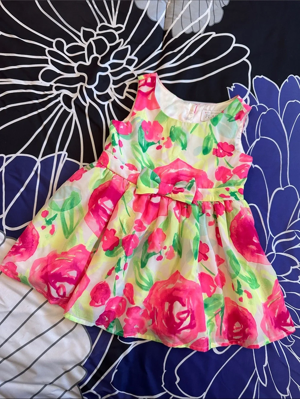 EUC The Children’s Place Floral Bow-Accent Dress in Pink & Green Sz 18-24 mos.